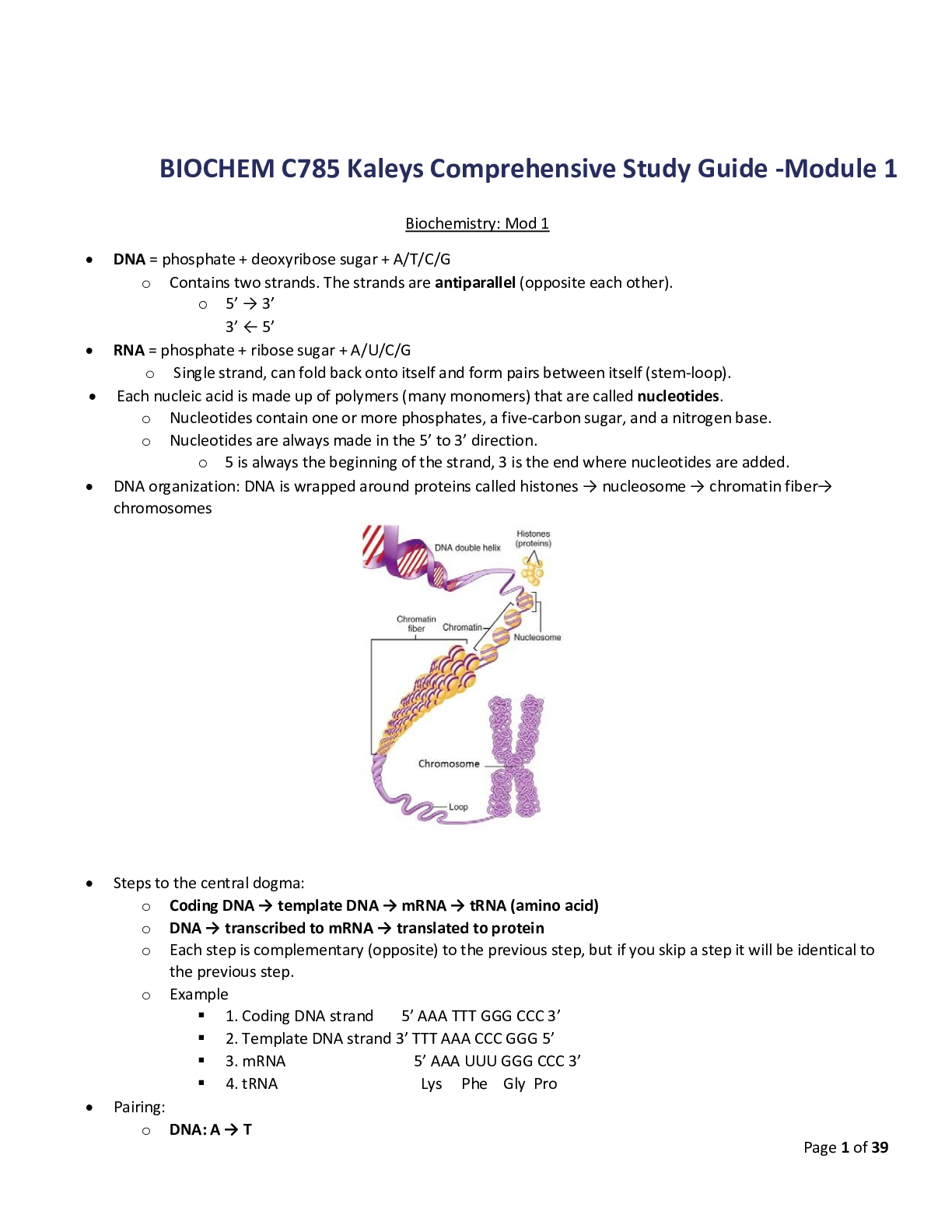 Preview image of BIOCHEM C785 Kaleys Comprehensive Study Guide -Module 1 document